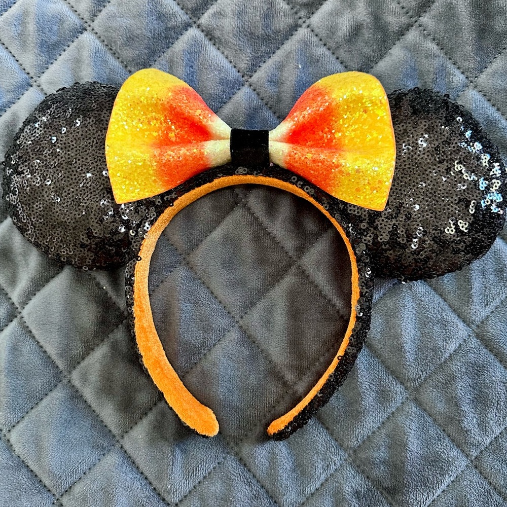 Disney Parks Official Sequin Mickey Mouse Ears Headband with Orange Bow